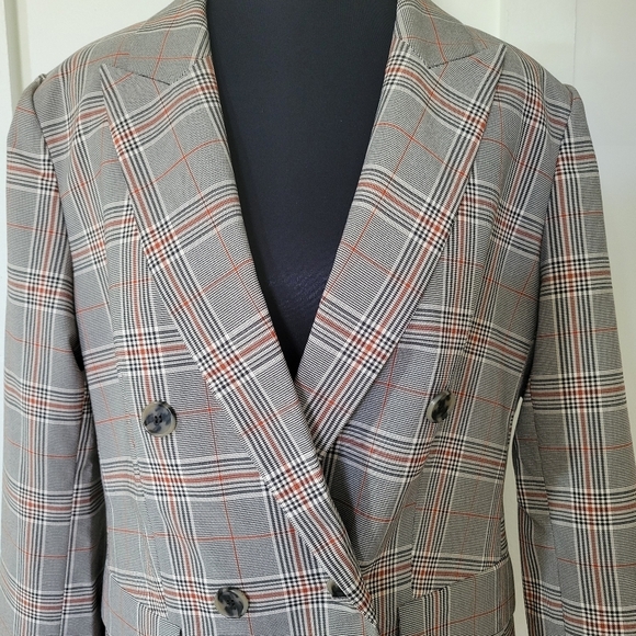 Loft Womens  Gray Plaid Double-Breasted Blazer - Picture 1 of 12